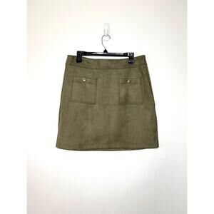 LOFT Faux Suede Mini Skirt Sz 10 Olive Green Career Party Cowgirl Earthy NWT